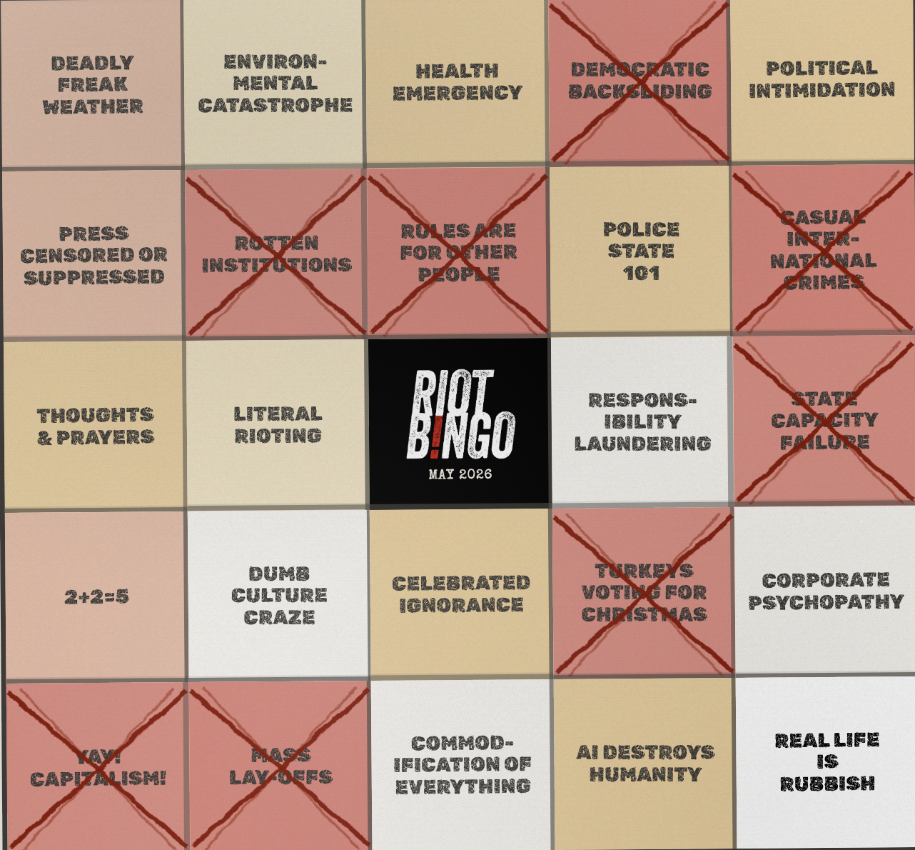 Riot Bingo — a close-up of the shared monthly bingo card
